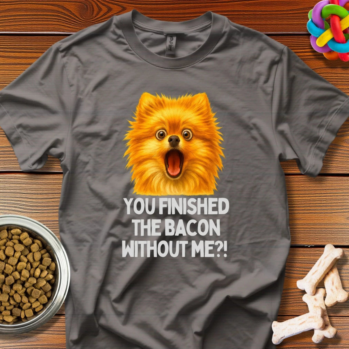 Bacon Betrayal: Pomeranian Shock Meme, Viral Pet Comedy - T-Shirt - Wooferface