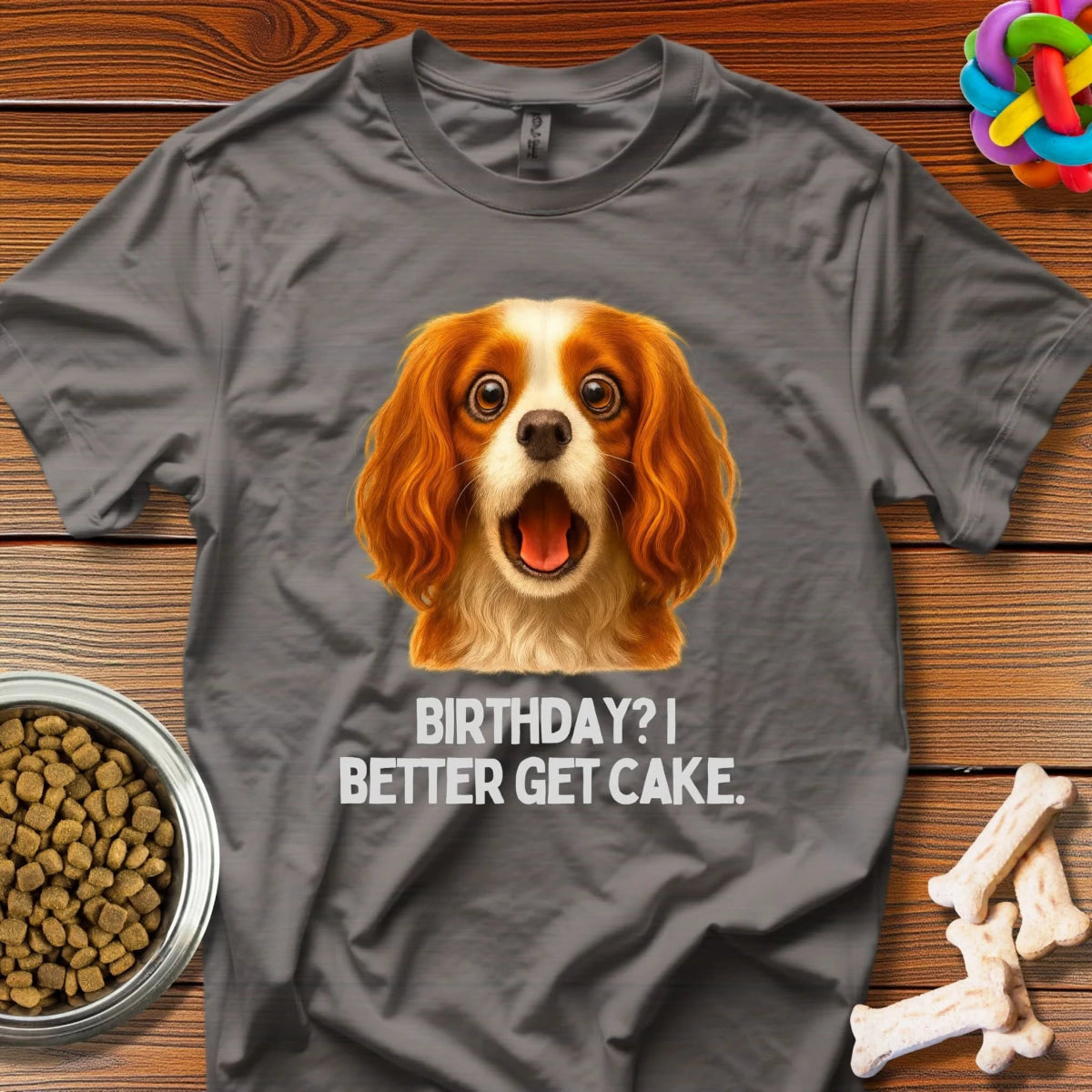 Cake or Bark: Cavalier Birthday Meme, Funny Pet Portrait - T-Shirt - Wooferface