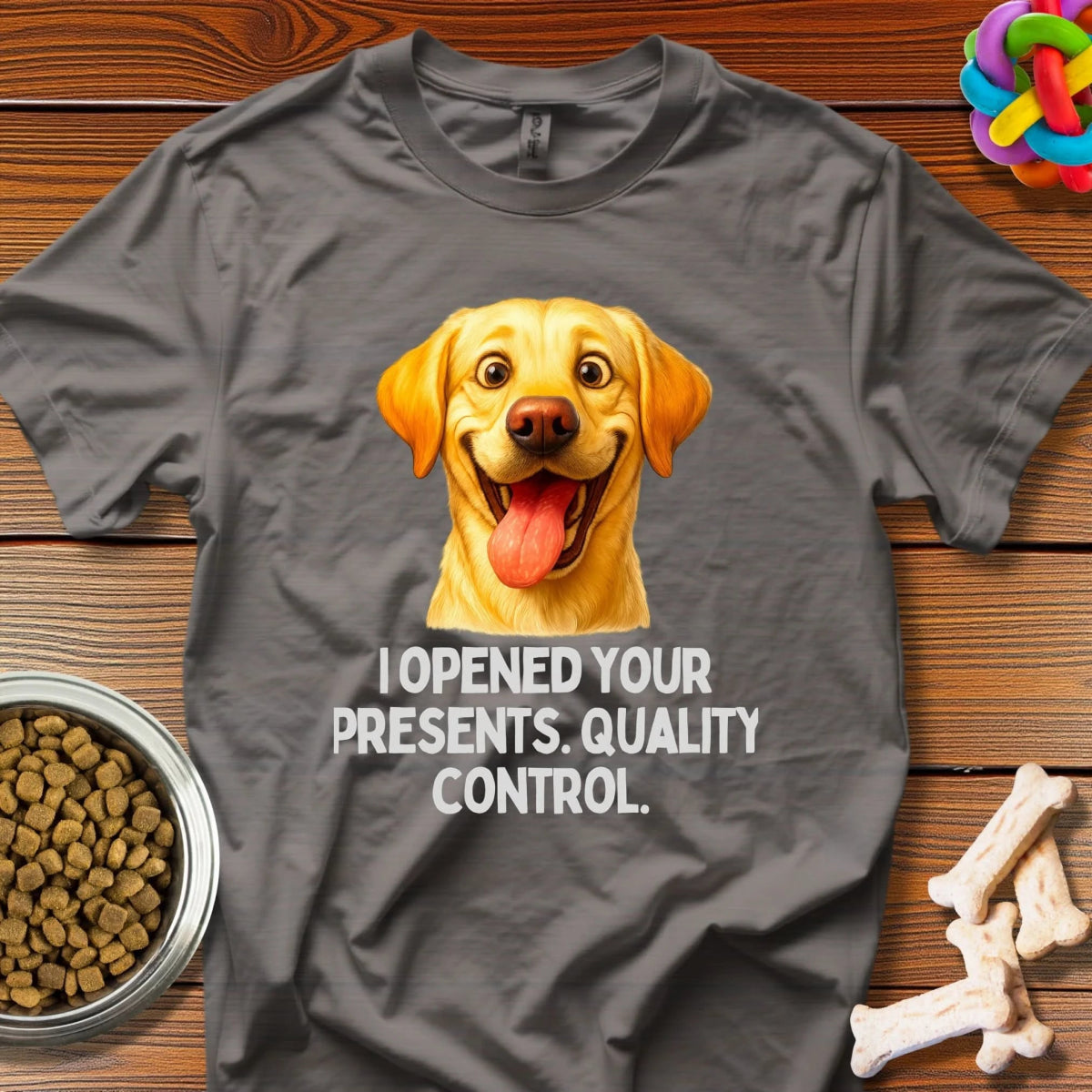 Canine Quality Control: Golden Labrador Meme Art, Holiday Gift Humor Illustration - T-Shirt - Wooferface
