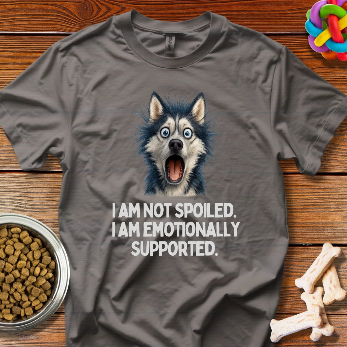 Emotional Support Husky: Playful Pet Meme, Viral Canine Illustration - T-Shirt - Wooferface