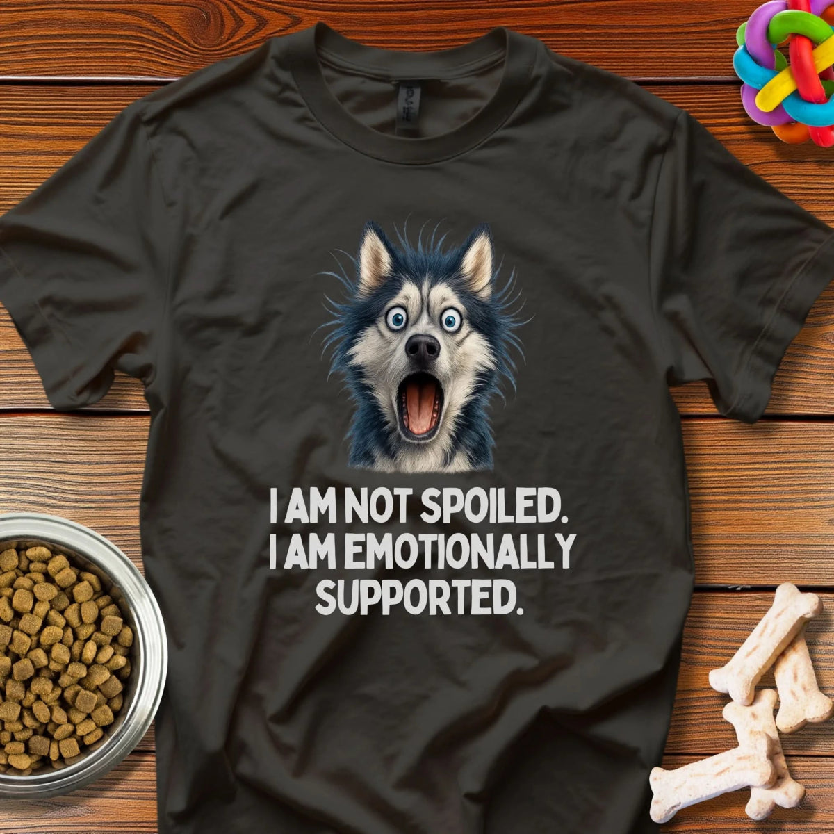 Emotional Support Husky: Playful Pet Meme, Viral Canine Illustration - T-Shirt - Wooferface