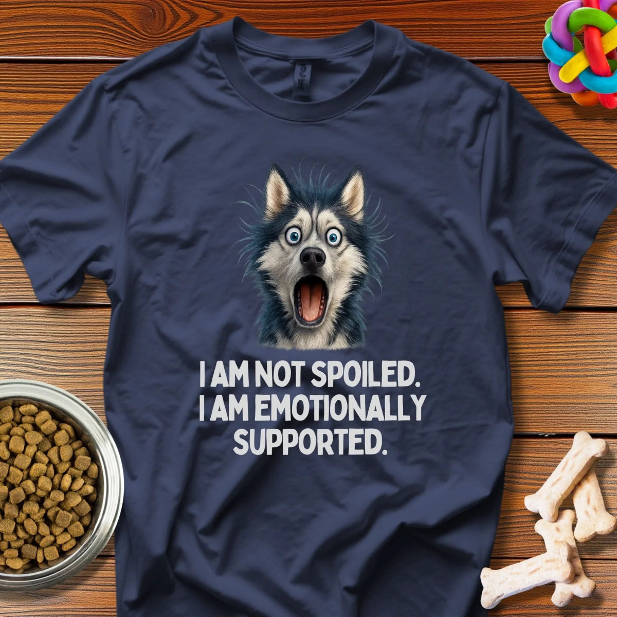 Emotional Support Husky: Playful Pet Meme, Viral Canine Illustration - T-Shirt - Wooferface