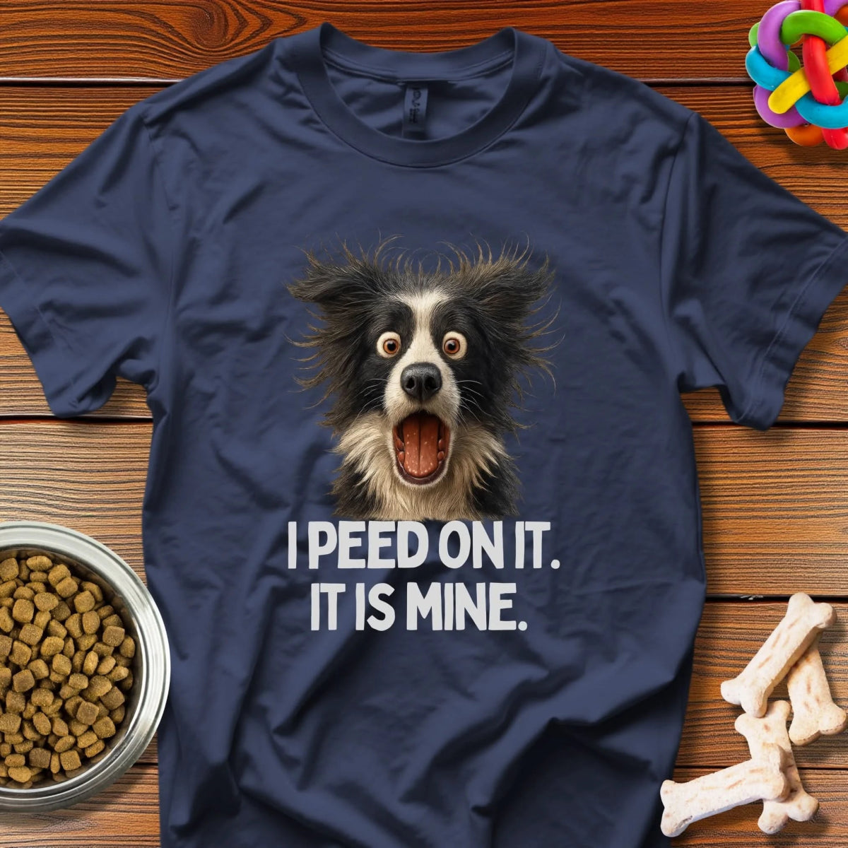 Furry Mayhem: Comedic Border Collie Portrait, High - Resolution Canine Comedy - T-Shirt - Wooferface