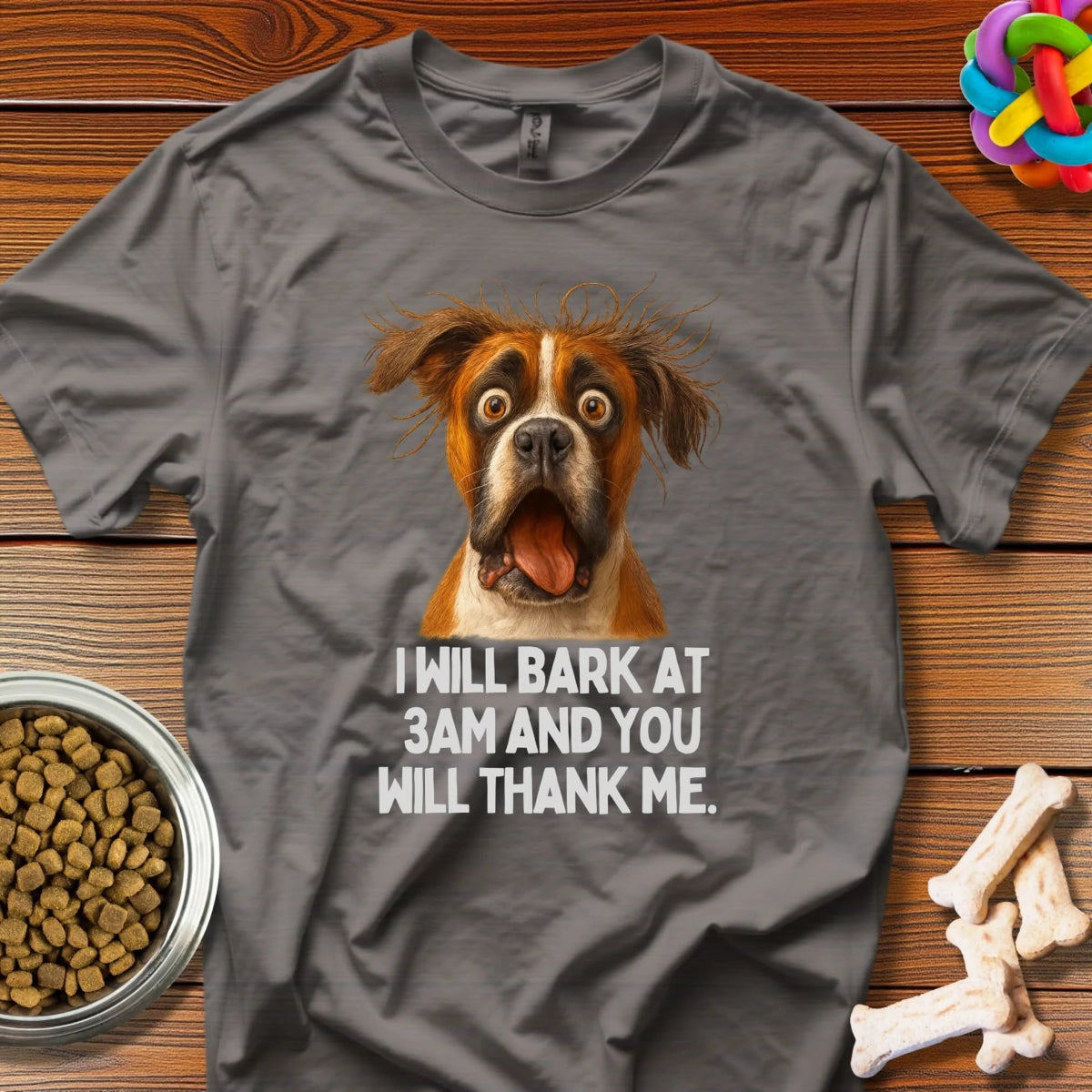 Midnight Mayhem: Canine Comedy Meme, Late - Night Dog Humor - T-Shirt - Wooferface