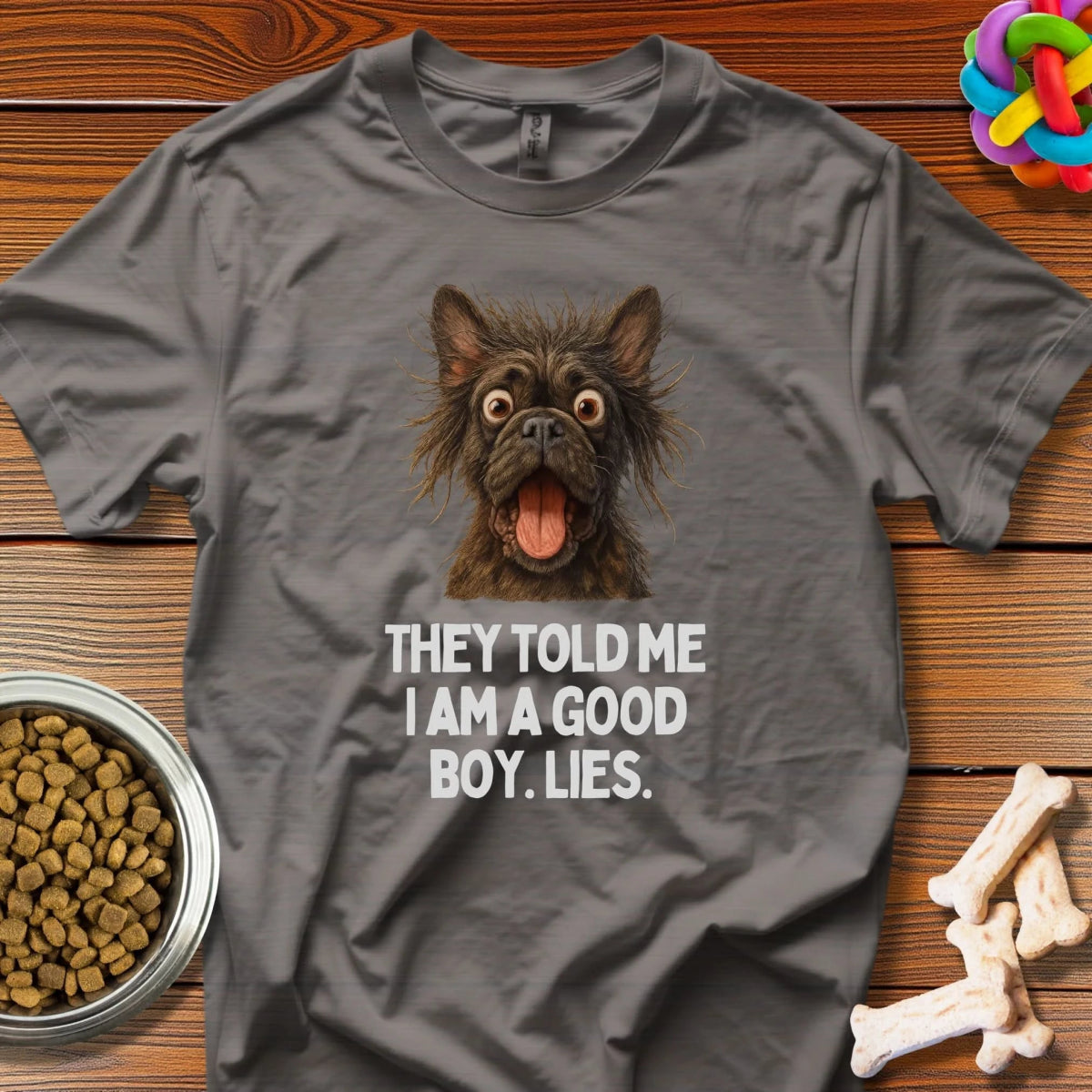 Mischievous Mutt Mayhem: Hilarious Dog Portrait, Comedic Pet Photography - T-Shirt - Wooferface