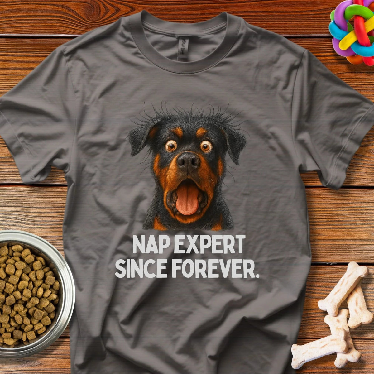Nap Guardian: Photorealistic Rottweiler Portrait, Hilarious Dog Humor Artwork - T-Shirt - Wooferface