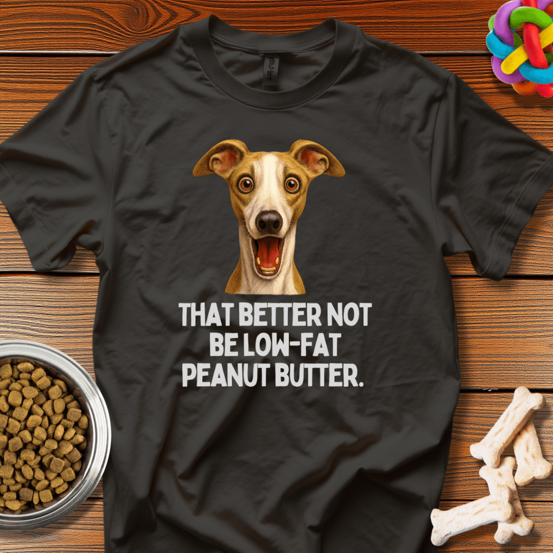 Peanut Butter Panic: High - Contrast Dog Portrait, Comedic Animal Expression - T-Shirt - Wooferface