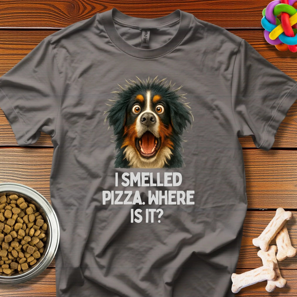 Pizza Detector: When Good Boys Smell Good Food, Hilarious Canine Meme Portrait - T-Shirt - Wooferface