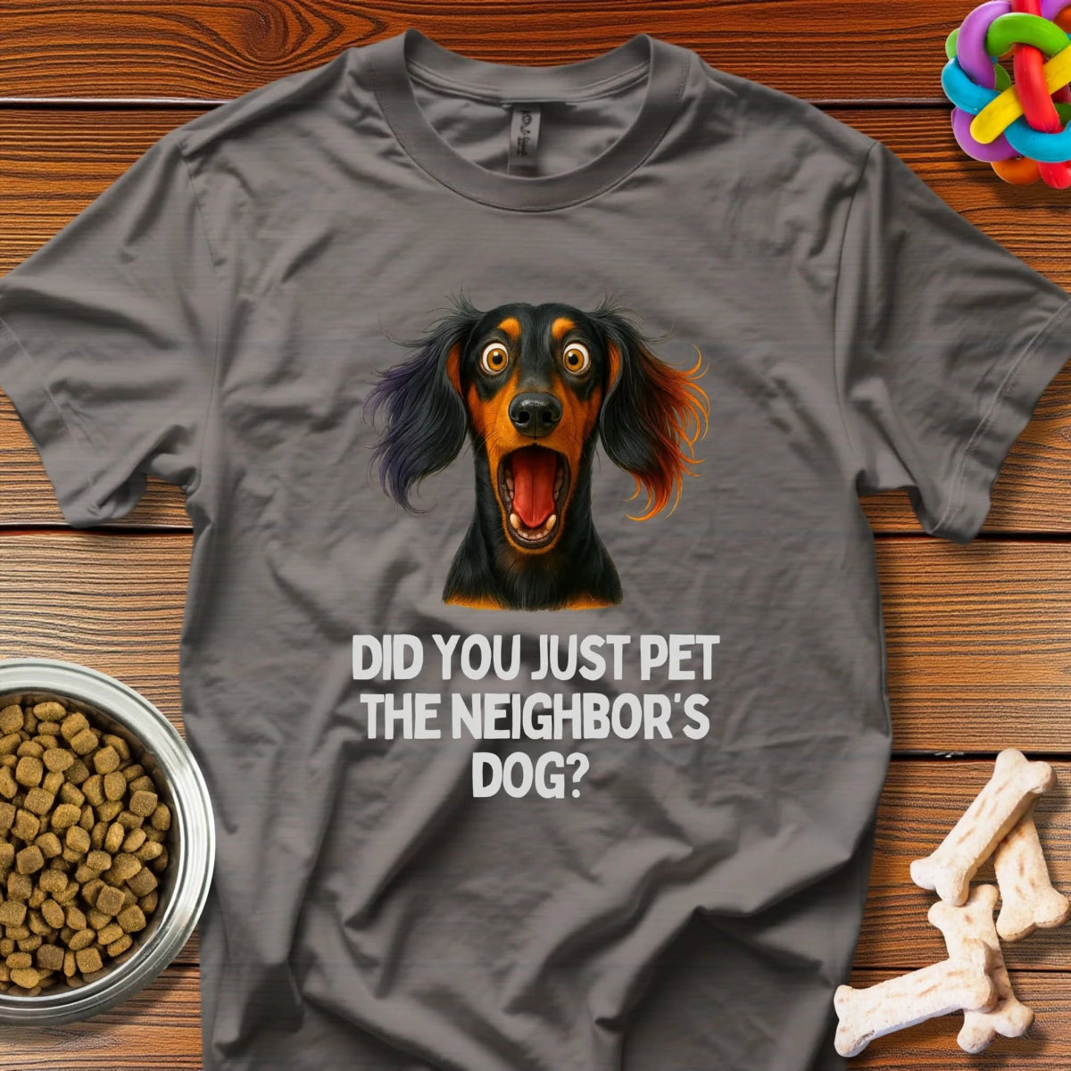 Scandalous Schnauzer: Dramatic Dachshund Portrait, Digital Pet Comedy Art - T-Shirt - Wooferface