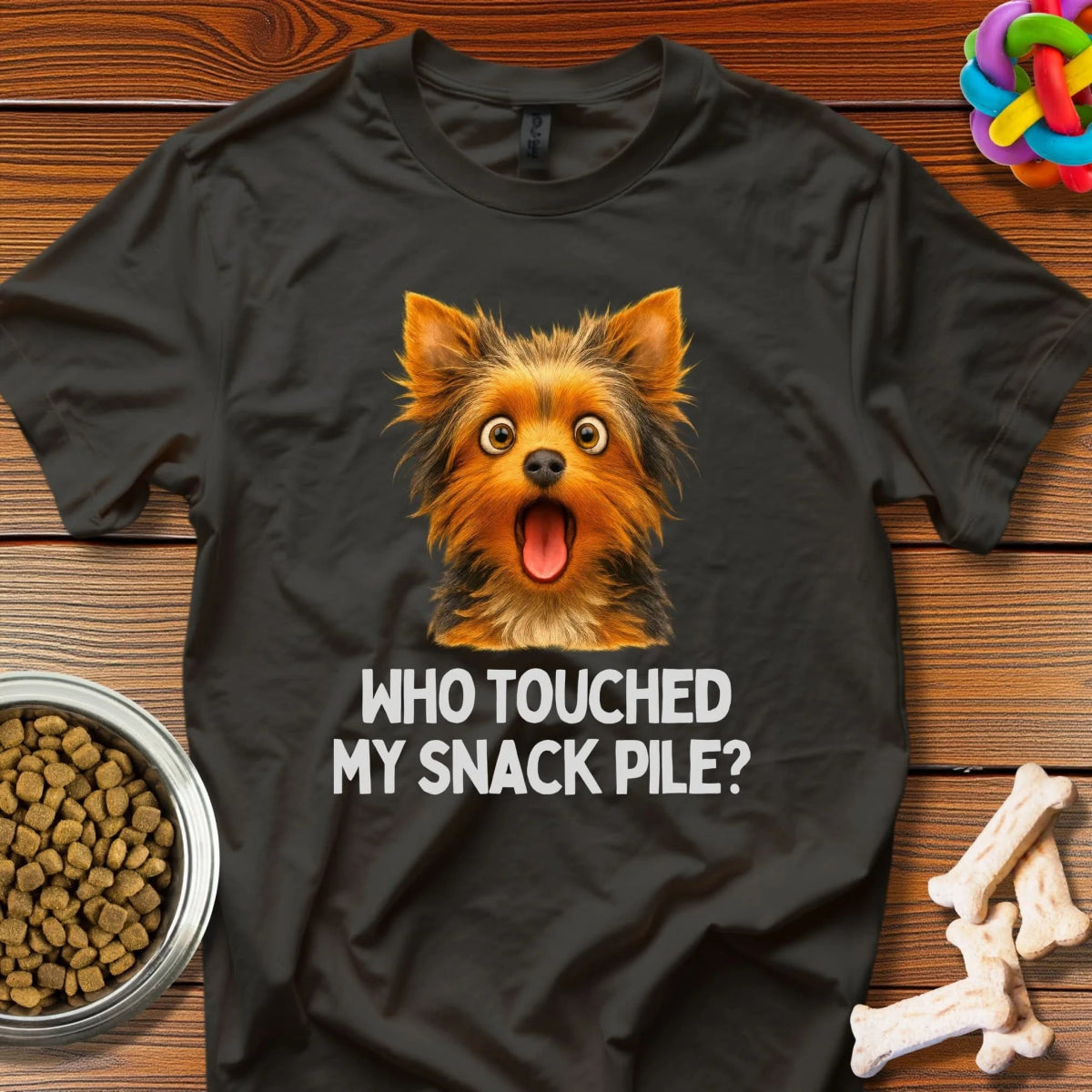 Who Touched My Snack Pile?: Viral Dog Meme, Hilarious Pet Comedy - T-Shirt - Wooferface