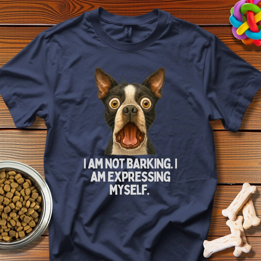 Bark Talk: Expressive Canine Portrait, Boston Terrier Comedy - T-Shirt - Wooferface