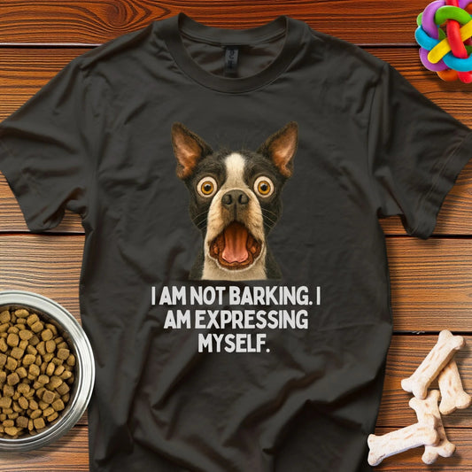 Bark Talk: Expressive Canine Portrait, Boston Terrier Comedy - T-Shirt - Wooferface