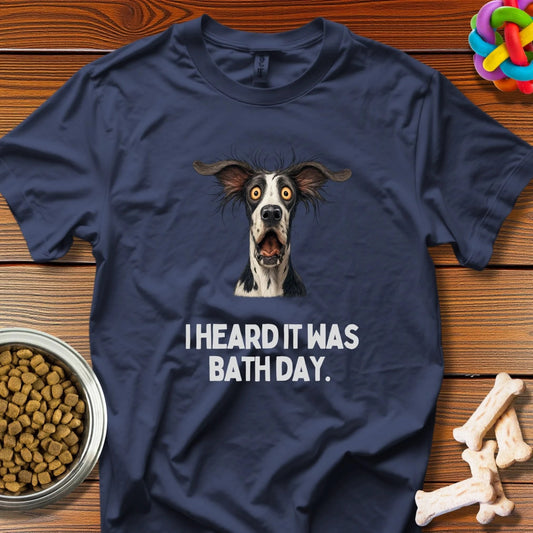Bath Day Drama: Canine Shock Portrait, High - Contrast Pet Humor - T-Shirt - Wooferface