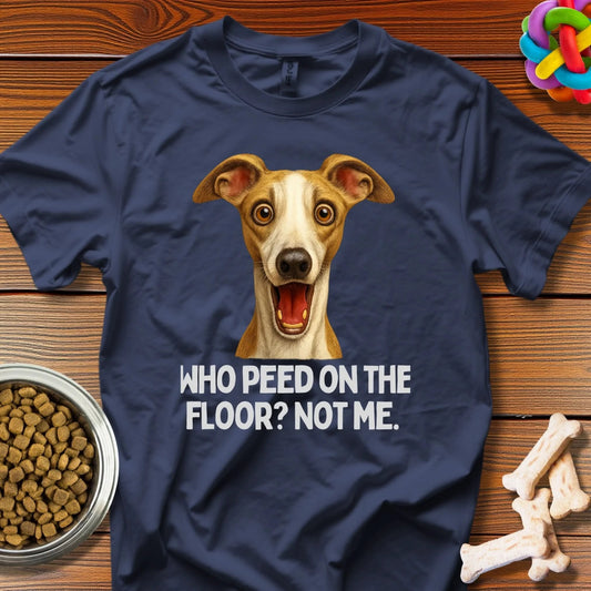 Canine Culprit Caught: Whippet's Hilarious Denial, Photorealistic Pet Comedy - T-Shirt - Wooferface