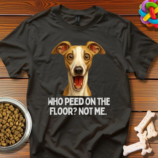 Canine Culprit Caught: Whippet's Hilarious Denial, Photorealistic Pet Comedy - T-Shirt - Wooferface