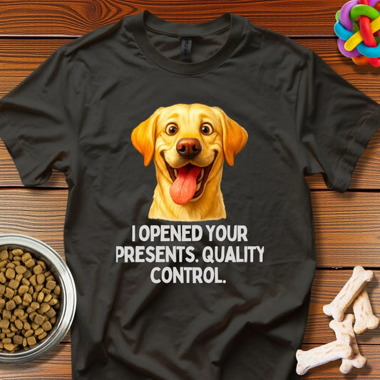 Canine Quality Control: Golden Labrador Meme Art, Holiday Gift Humor Illustration - T-Shirt - Wooferface