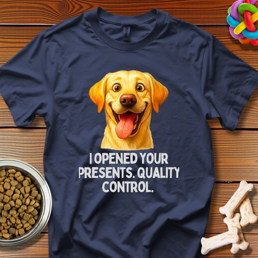 Canine Quality Control: Golden Labrador Meme Art, Holiday Gift Humor Illustration - T-Shirt - Wooferface
