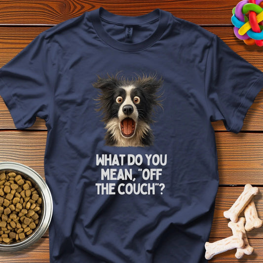 Couch Controversy: Dramatic Border Collie Reaction, Pet Meme Photography - T-Shirt - Wooferface