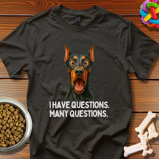 Curiosity Unleashed: Doberman Wisdom Meets Meme Culture, High - Contrast Canine Portrait - T-Shirt - Wooferface