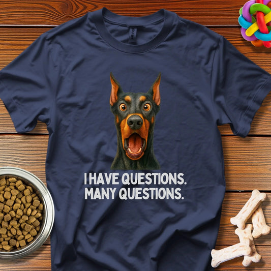 Curiosity Unleashed: Doberman Wisdom Meets Meme Culture, High - Contrast Canine Portrait - T-Shirt - Wooferface