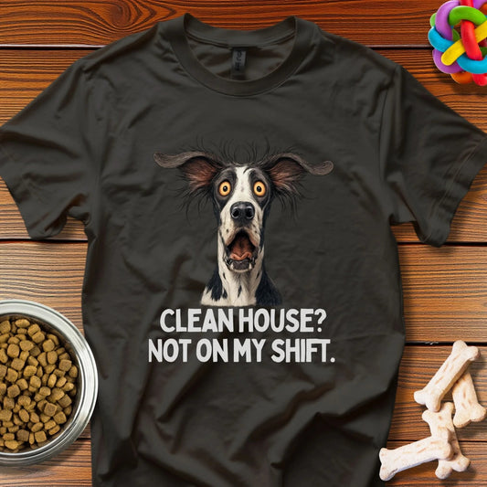 Domesticity Defiance: Reluctant Canine Comedy, Digital Pet Portrait Humor - T-Shirt - Wooferface