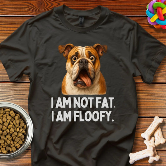 Floofy Not Fat: Bulldog Body Positivity Meme, Humorous Dog Photography - T-Shirt - Wooferface