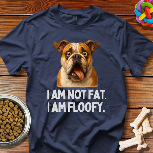 Floofy Not Fat: Bulldog Body Positivity Meme, Humorous Dog Photography - T-Shirt - Wooferface