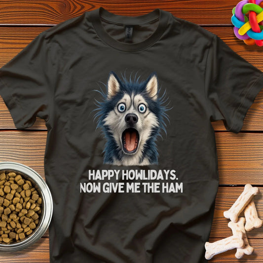 Howliday Feast: Husky Holiday Humor, Photorealistic Dog Comedy - T-Shirt - Wooferface