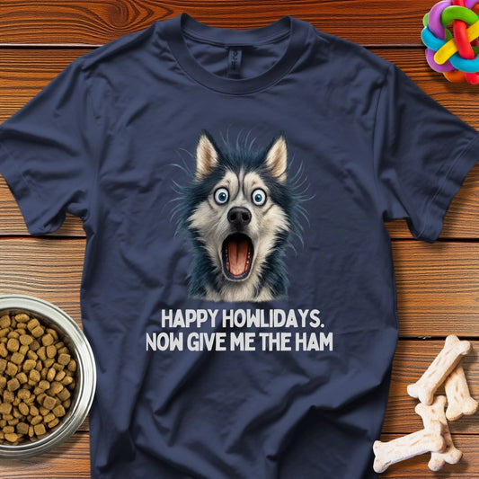 Howliday Feast: Husky Holiday Humor, Photorealistic Dog Comedy - T-Shirt - Wooferface