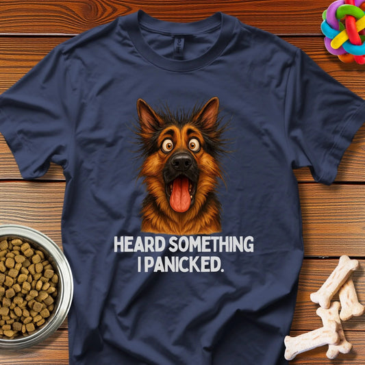 Panic Mode Activated: Canine Anxiety Illustrated, Digital Pet Comedy Portrait - T-Shirt - Wooferface