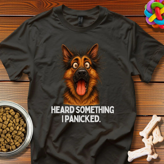 Panic Mode Activated: Canine Anxiety Illustrated, Digital Pet Comedy Portrait - T-Shirt - Wooferface