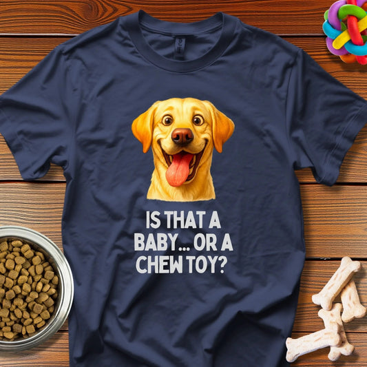Puppy Playtime Pandemonium: Golden Labrador Digital Art, Humorous Pet Illustration - T-Shirt - Wooferface