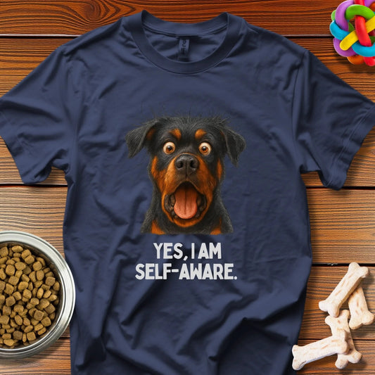 Self - Aware Canine: Rottweiler Portrait in High Contrast, Professional Studio Photography - T-Shirt - Wooferface