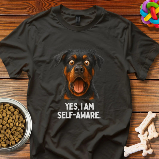 Self - Aware Canine: Rottweiler Portrait in High Contrast, Professional Studio Photography - T-Shirt - Wooferface