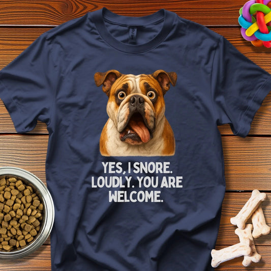 Snore Champion: Bulldog Confession, Comedic Pet Portrait - T-Shirt - Wooferface