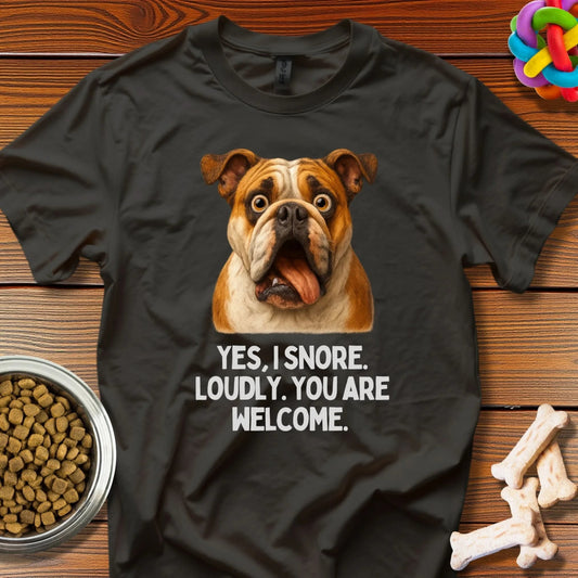 Snore Champion: Bulldog Confession, Comedic Pet Portrait - T-Shirt - Wooferface