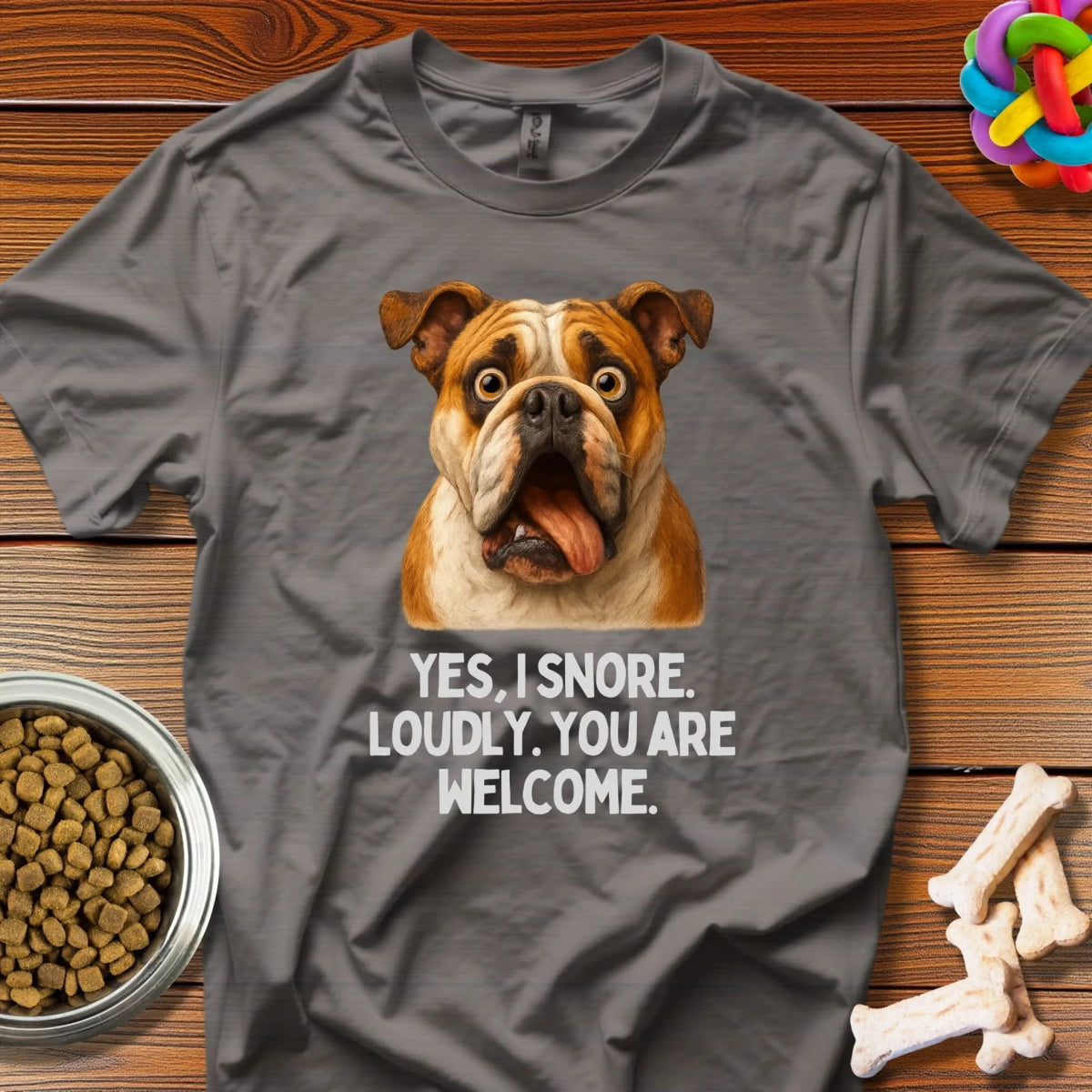 Snore Champion: Bulldog Confession, Comedic Pet Portrait - T-Shirt - Wooferface