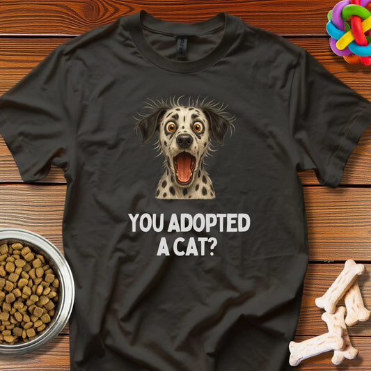 Spotted Panic: Dalmatian's Dramatic Dilemma, Digital Pet Comedy Portrait - T-Shirt - Wooferface