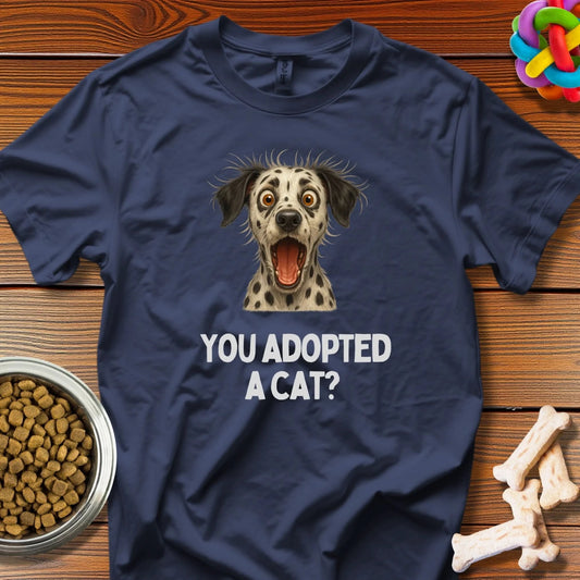 Spotted Panic: Dalmatian's Dramatic Dilemma, Digital Pet Comedy Portrait - T-Shirt - Wooferface