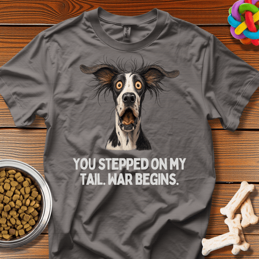 Tail - Stepping Tragedy: Canine Drama in Black and White, Hyper - Realistic Pet Meme - T-Shirt - Wooferface