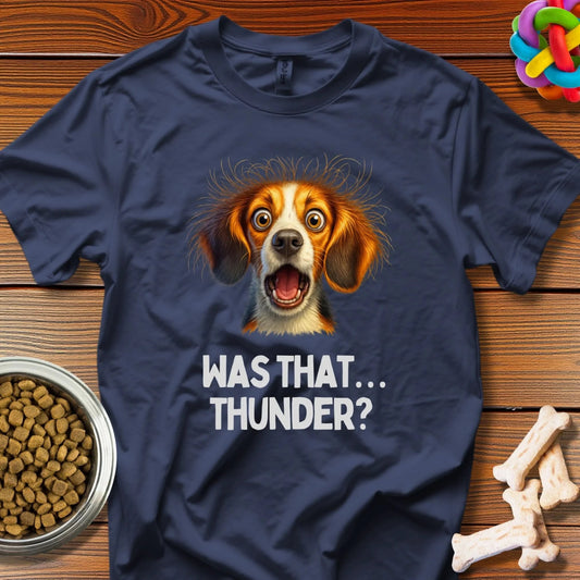 Thunder Pup: Canine Thunderstorm Panic, Digital Comedy Art - T-Shirt - Wooferface