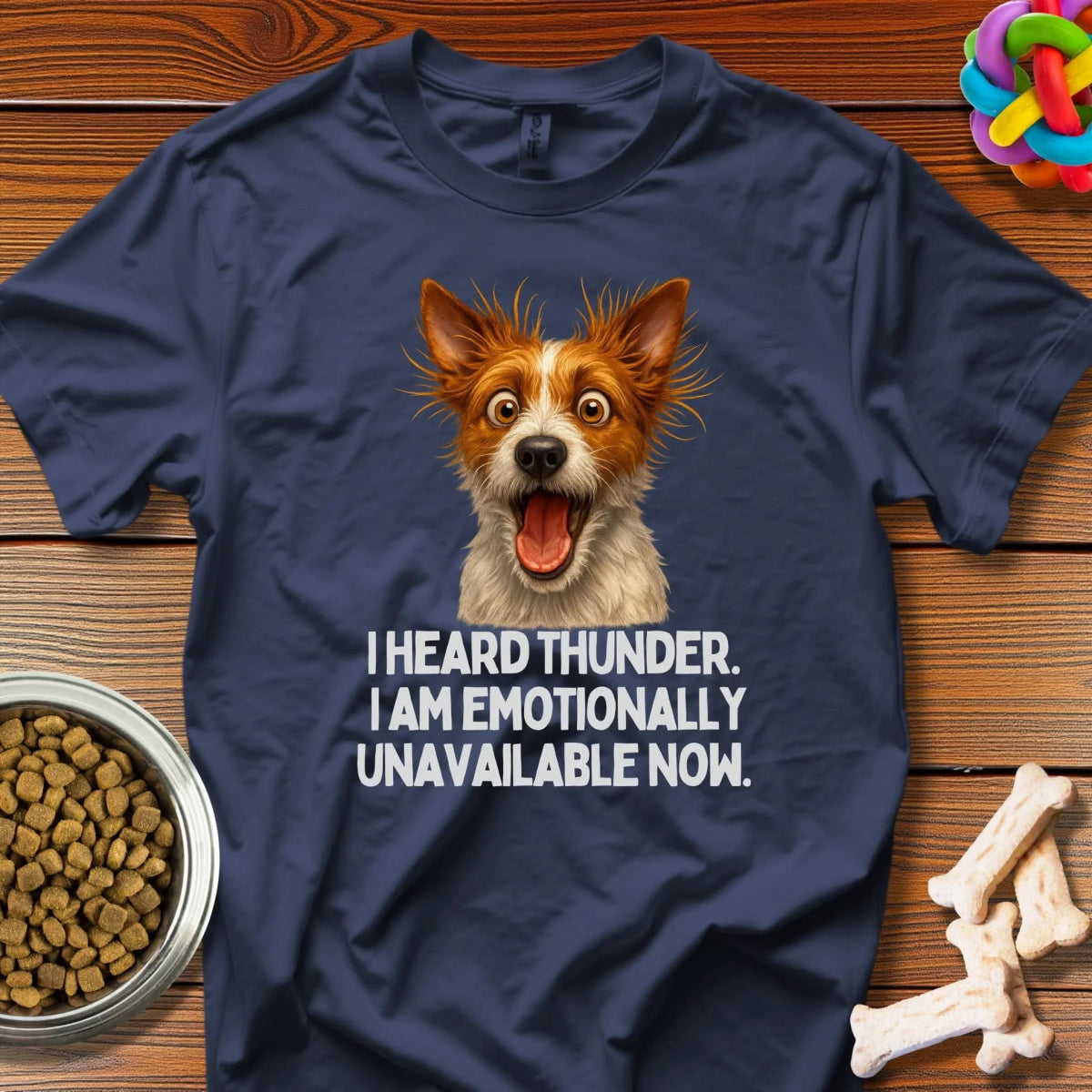 Thunderstruck Canine: Anxious Dog Meme, High - Contrast Photorealistic Illustration - T-Shirt - Wooferface