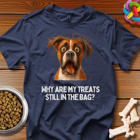 Treat Anticipation: Hilarious Dog Portrait, Comedic Pet Photography - T-Shirt - Wooferface