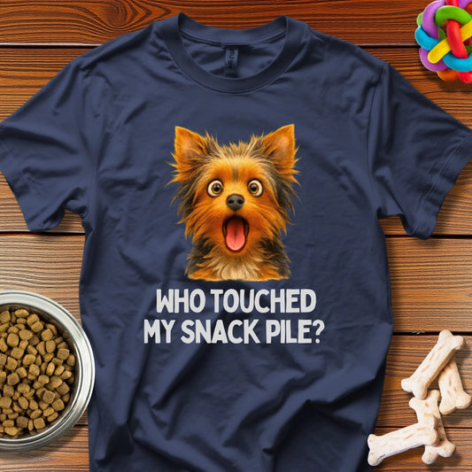 Who Touched My Snack Pile?: Viral Dog Meme, Hilarious Pet Comedy - T-Shirt - Wooferface